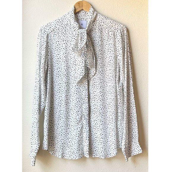 G. Label by Goop Barbara Silk Blend Tie Neck Button Down Blouse Sz 10 - Picture 4 of 16